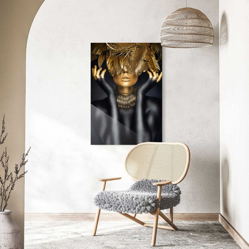 Reinders glasschilderij Vrouw met gouden veren - 100x70cm