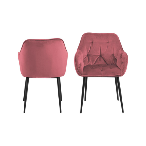 BRAM Eetkamerstoel Moala - Set Van 2 - Fluweel Koraal Met Mat Zwarte Poten - vtwonen shop