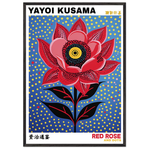 Artfulprints Poster met Lijst Yayoi Kusama - Red rose and dots   - 70x100 cm - Blauw