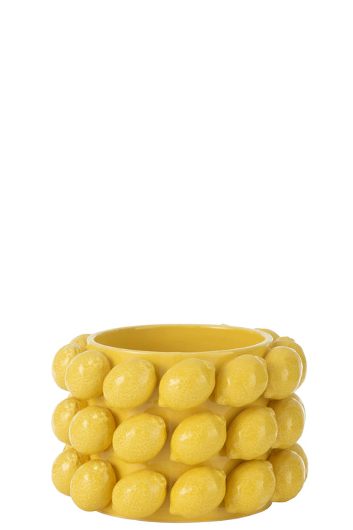 J-Line bloempot Citroenen - keramiek - geel - medium - Ø 19.5 cm - vtwonen shop
