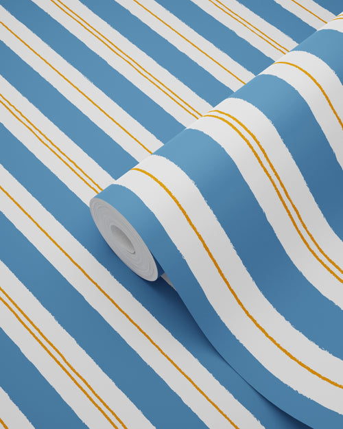 ESTAhome behang strepen blauw en oranje - 50 x 900 cm - 131954