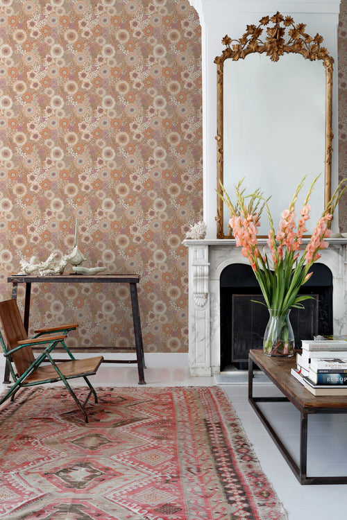 ESTAhome behang retro bloemen terracotta, paars en wit - 50 x 900 cm - 131314 - vtwonen shop
