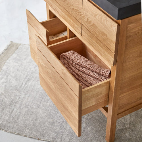 Tikamoon Massief eikenhouten en lavastenen badkamermeubel 80 cm - Naturel - vtwonen shop