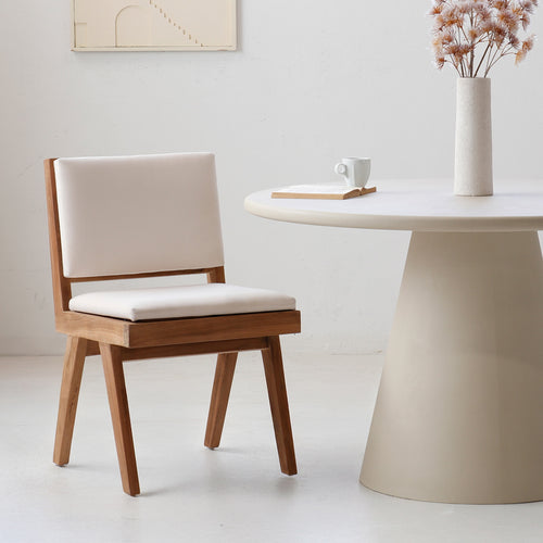 DÉJA Living Eetkamerstoel Lowen - Stof/Teakhout - Beige - Set van 2 - vtwonen shop