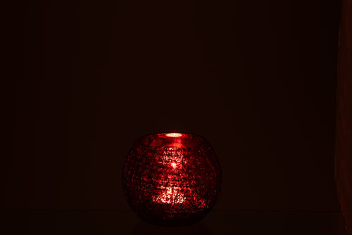 J-Line windlicht Bol Craquelé - glas - rood - small