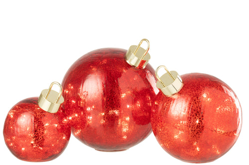 J-Line kerstbal - glas - rood - large - LED lichtjes - vtwonen shop