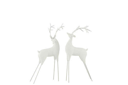 J-Line figuur Rendier - polyresin - wit/zilver - small - 2 stuks