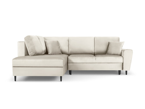 Cosmopolitan Design Uitklapbare hoekbank links met opbergdoos Kyoto 5-zits, flueel, lichtbeige - 194x243x88cm