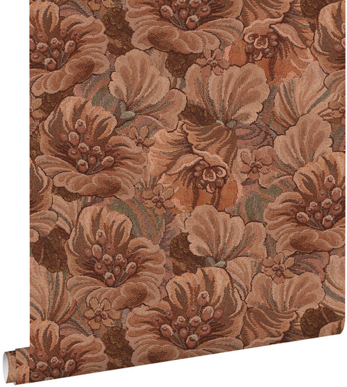 ESTAhome behang geborduurd bloemmotief donkerbruin - 50 x 900 cm - 131869