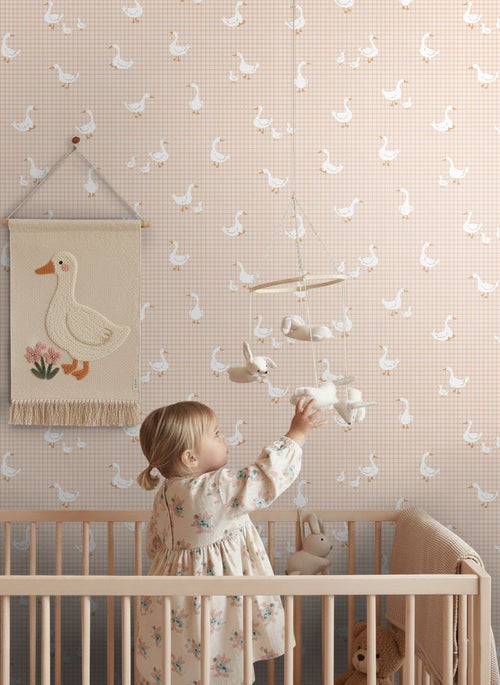 ESTAhome behang schattige ganzen beige - 50 x 900 cm - 132184