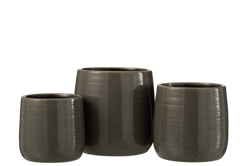 J-Line bloempot Effen - keramiek - grijs - large - Ø 16.5 cm