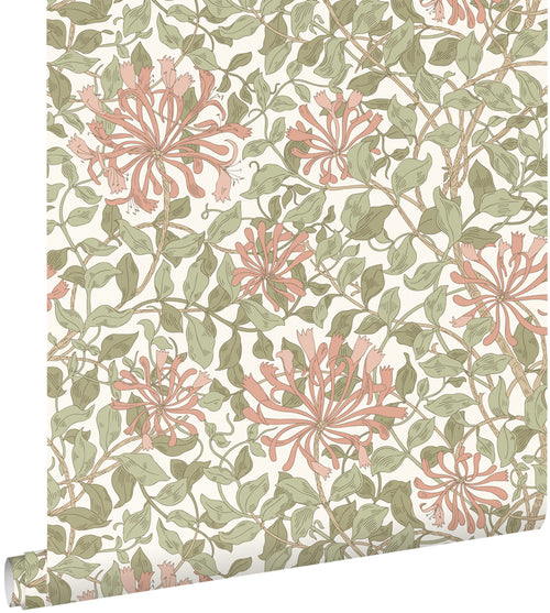ESTAhome behang bloemen vergrijsd groen en terracotta - 50 x 900 cm - 131028 - vtwonen shop