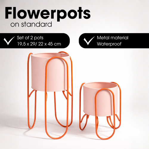 Mica Decorations Donau Bloempot op Standaard – Set van 2 – Plantenpot voor Bloemen en Kamerplanten – Bloempotten voor Binnen – IJzer – Roze