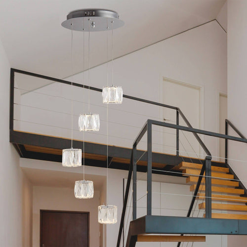Searchlight Maxim - LED 5 Light Spiral Cluster Hanglamp Chroom Glas