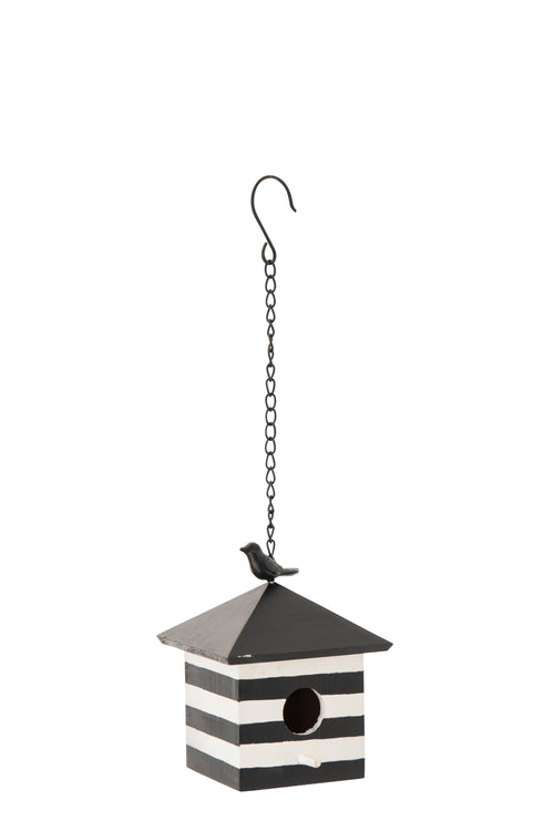 J-Line vogelhuisje Gestreept - hout-  zwart/wit - small - 2 stuks