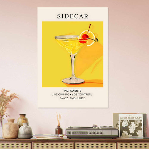 Artfulprints Poster Sidecar cocktail II - Ingrediënten   - A4 21x29.7 cm - Geel