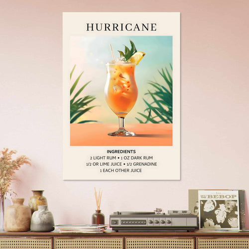 Artfulprints Poster met Lijst Hurricane cocktail - Ingrediënten   - A4 21x29.7 cm - Meerkleurig