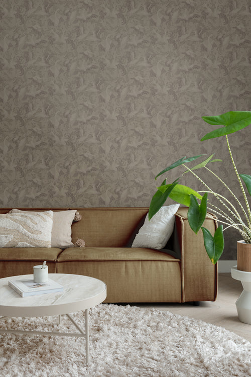 Borastapeter behang kraanvogels bruin - 53 cm x 10.05 m - 660314 - vtwonen shop