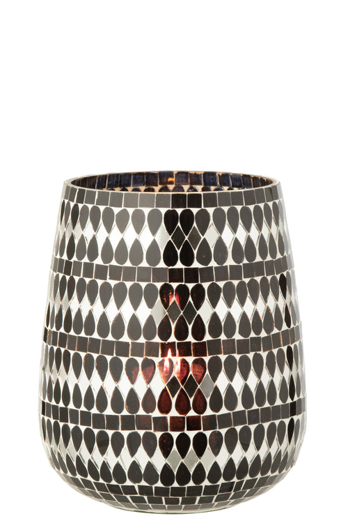 J-Line theelichthouder Mozaïek - glas - zwart/zilver - large - vtwonen shop