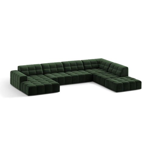 Cosmopolitan Design - Panoramische hoekbank Chicago 7-zits, flueel flessengroen - 263x375x78cm