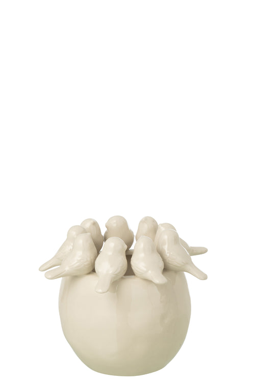 J-Line vaas Vogels - keramiek - greige - small