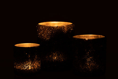 J-Line theelichthouder Glitter - glas - antraciet grijs - large