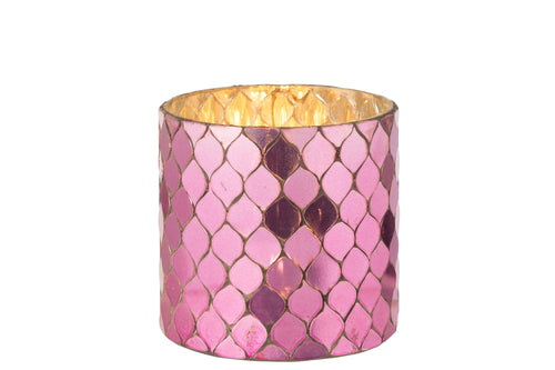 J-Line kaarshouder Cilinder Mozaïek - glas - fuchsia - vtwonen shop