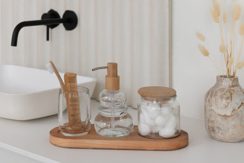 J-Line vaas Fles Marmer - steen - beige - small - Ø 10 cm