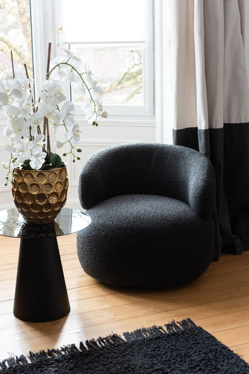 J-Line zetel Draaiend Rond - hout/textiel - zwart