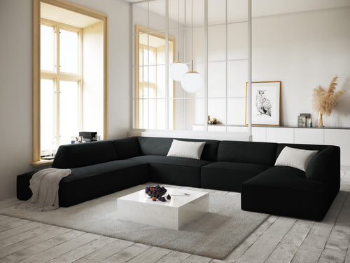 Micadoni Panoramische hoekbank links Ruby 7-zits, ribfluwelen, zwart - 273x366x69cm