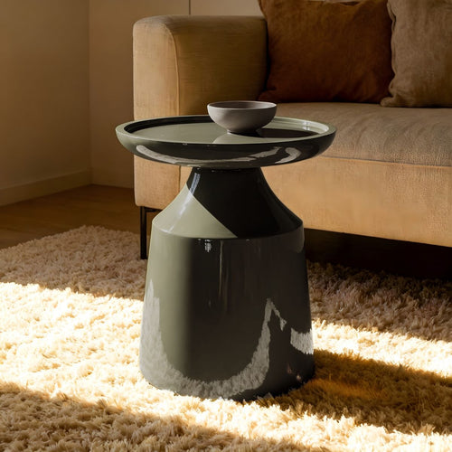 DÉJA Living Bijzettafel Fjell - Rond Kaki Groen Glossy MDF - 40x40x50cm - vtwonen shop