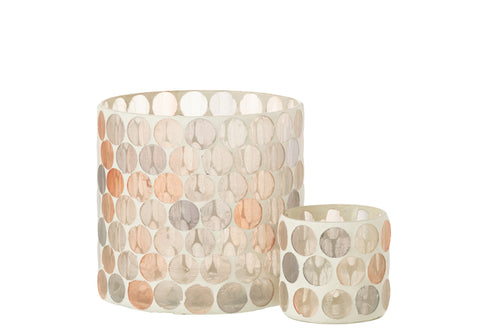 J-Line windlicht Mozaiek Cirkel - glas - wit/oranje - large
