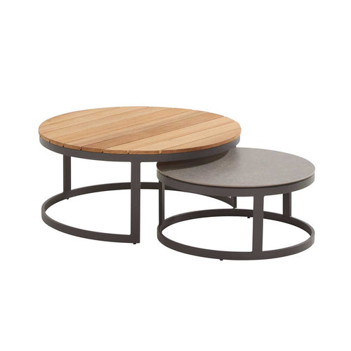 Taste by 4 Seasons loungetafels Stonic bruin grijs - teak Ø80 cm - keramiek Ø60 cm - vtwonen shop