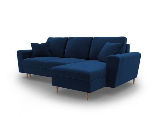 Cosmopolitan Design Omkeerbare converteerbare hoekbank met opbergdoos Kyoto 4-zits, flueel koningsblauw - 145x241x88cm