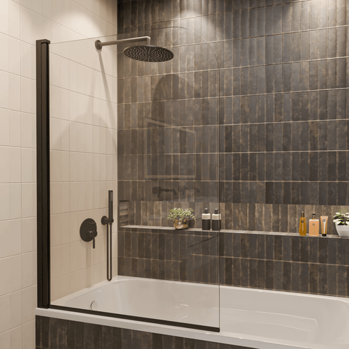 LOMAZOO badwand Palmas - draaibaar - anti kalk nano coating - helder glas - zwart - 100 x 140 cm