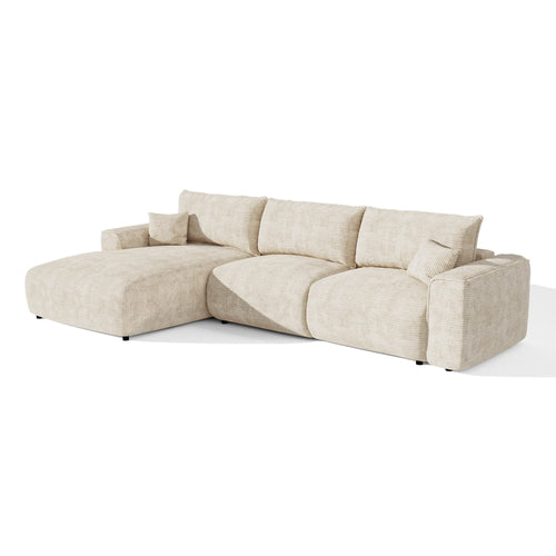 Premium Interiors - Linkshoekbank met slaapfunctie en opbergruimte COMO - corduroy beige 297cm