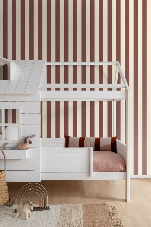 ESTAhome behang strepen bordeaux rood en wit - 50 x 900 cm - 131978