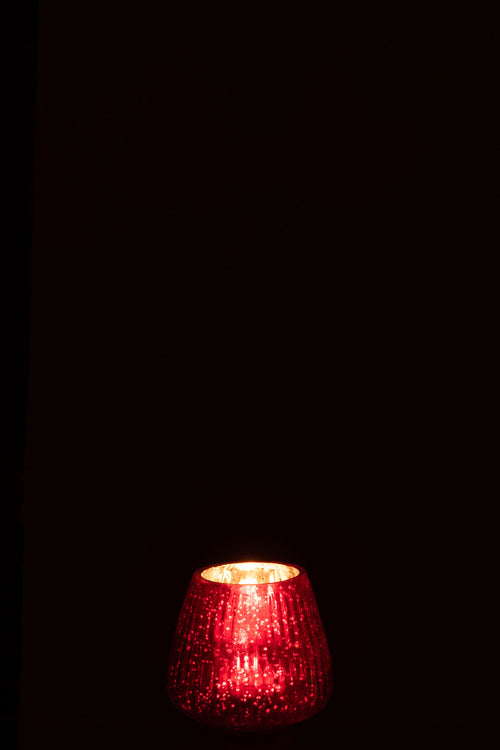 J-Line theelichthouder Geribbeld - glas - rood - 4 stuks