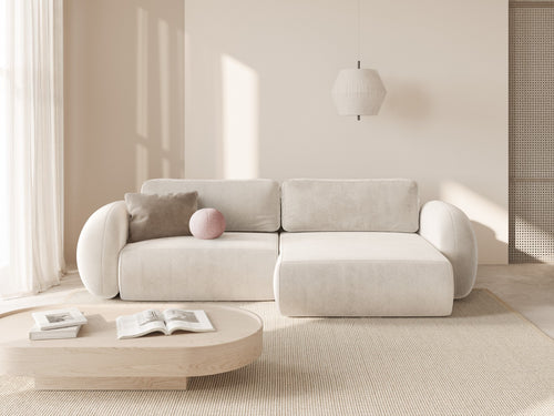 Cosmopolitan Design Omkeerbare converteerbare hoekbank met opbergdoos Tonale 4-zits, flueel ivoor - 149x262x88cm