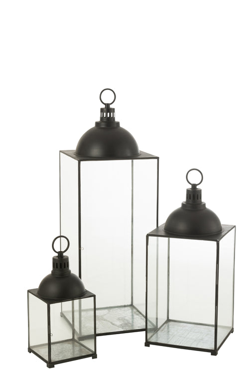 J-Line lantaarn Hagrid - glas/ijzer - zwart - large - vtwonen shop