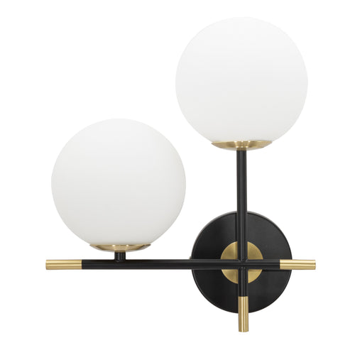 Wandlamp van zwart metaal met 2 witte glazen bollen 30x17x35 cm