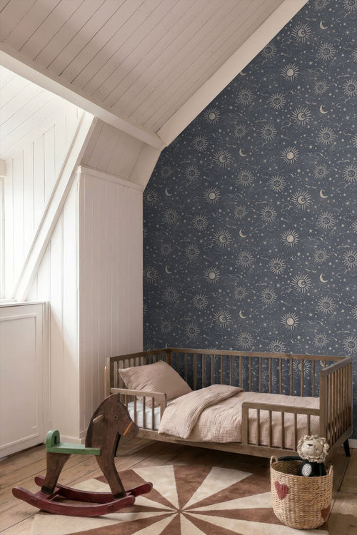 ESTAhome behang sterrenhemel blauw - 50 x 900 cm - 132078