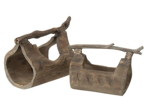 J-Line decoratie Stam Handvat - hout - naturel - large