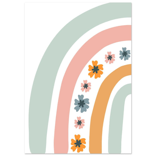 Artfulprints  Regenboog met bloemen I   poster A4 21x29.7 cm - vtwonen shop