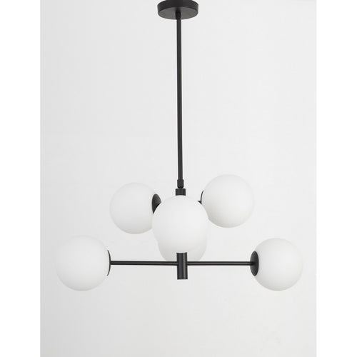 Merano Diego 6-lichts globe hanglamp wit mat glas zwart metaal LED E14