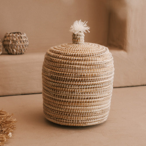 NOA MAY Mandje Aura- naturel - zeegras/katoen - Ø 10 x h 17 cm