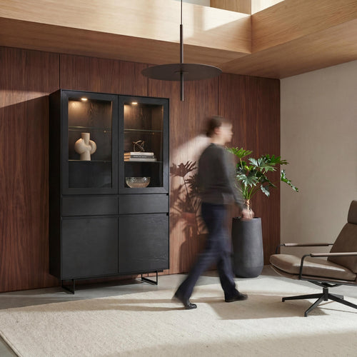 Furnhouse vitrinekast Tokyo - Zwart - MDF, zwart eikenfineer - 45x110x190