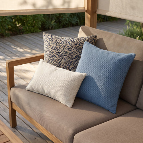 KUSSENSET - 3-delig - Lake Breeze - 45x45 cm, 30x50 cm - inclusief binnenkussens - blauw, beige