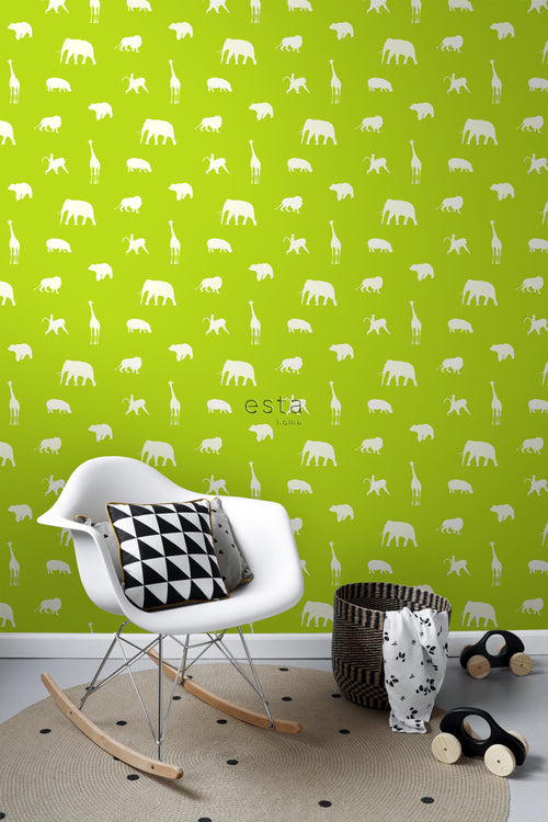 ESTAhome behang dieren limegroen - 53 cm x 10.05 m - 137336