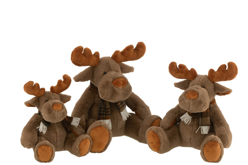 J-Line knuffel Rendier + Sjaal Zittend - textiel - bruin - large